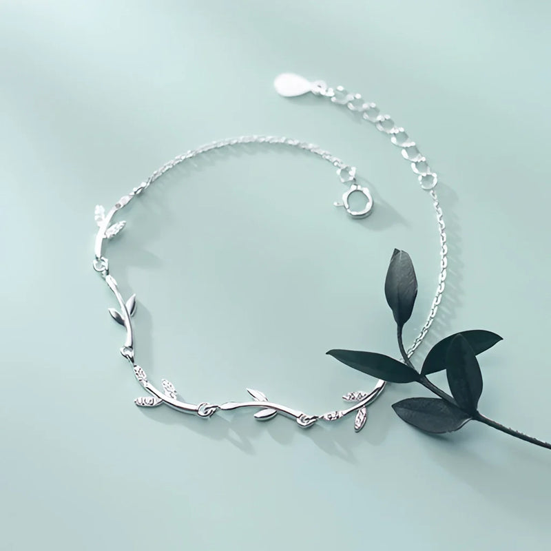925 Sterling Silber Blattzweig Armband - Verstellbarer, von der Natur inspirierter Schmuck