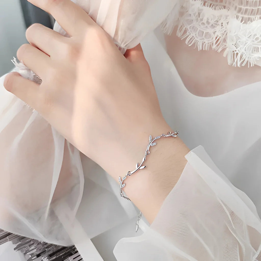 925 Sterling Silber Blattzweig Armband - Verstellbarer, von der Natur inspirierter Schmuck