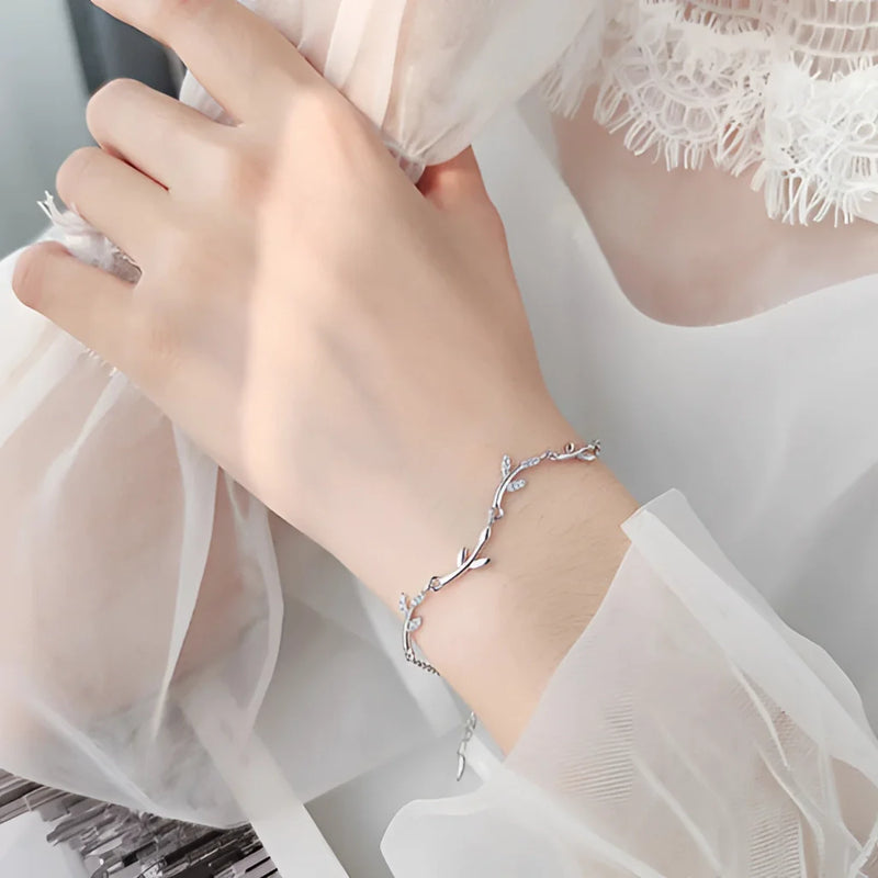 925 Sterling Silber Blattzweig Armband - Verstellbarer, von der Natur inspirierter Schmuck