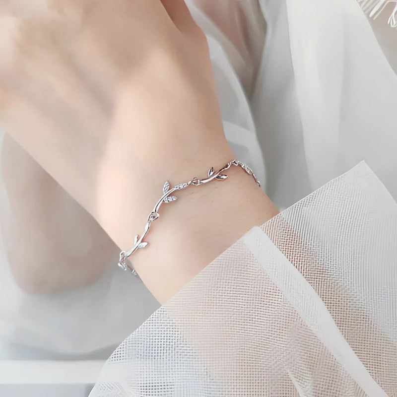 925 Sterling Silber Blattzweig Armband - Verstellbarer, von der Natur inspirierter Schmuck