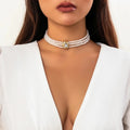 Elegante doppelreihige Perlen-Halskette mit goldenem Verschluss für Damen