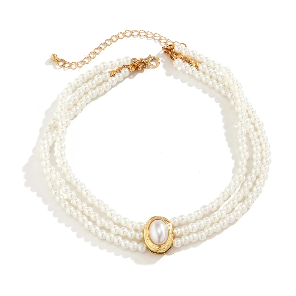 Elegante doppelreihige Perlen-Halskette mit goldenem Verschluss für Damen