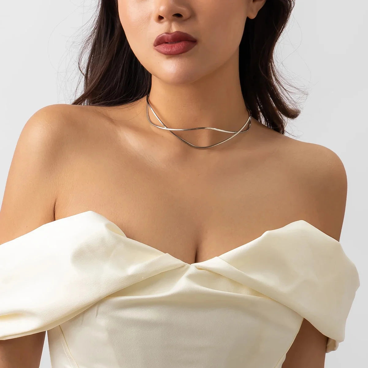 Gold/Silber mehrlagiges Choker - Schlichte minimalistische Doppelband-Halskette