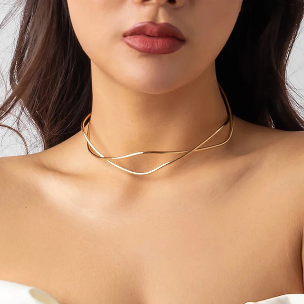 Gold/Silber mehrlagiges Choker - Schlichte minimalistische Doppelband-Halskette