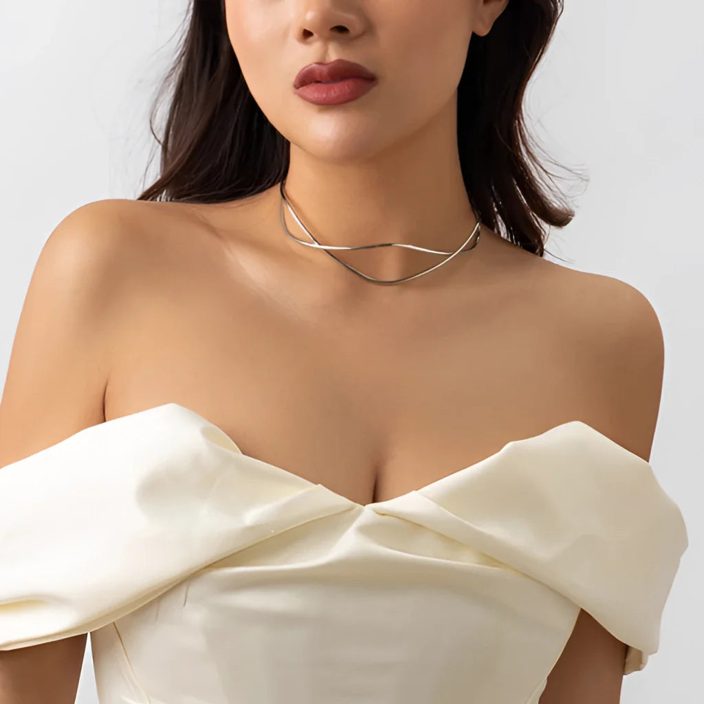 Gold/Silber mehrlagiges Choker - Schlichte minimalistische Doppelband-Halskette