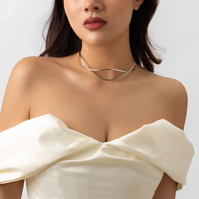 Gold/Silber mehrlagiges Choker - Schlichte minimalistische Doppelband-Halskette