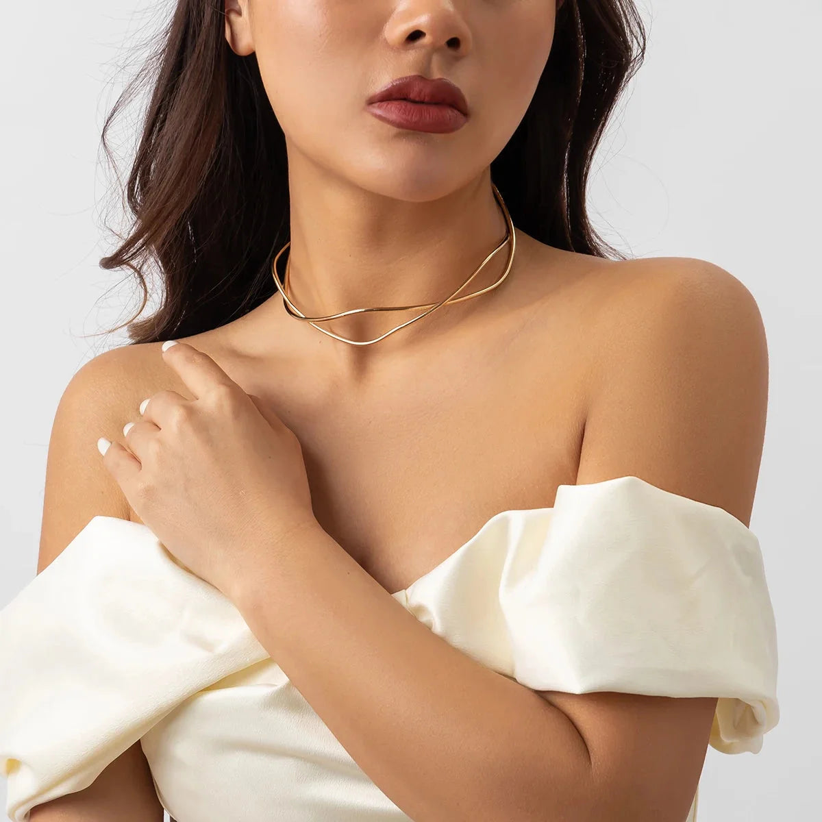 Gold/Silber mehrlagiges Choker - Schlichte minimalistische Doppelband-Halskette