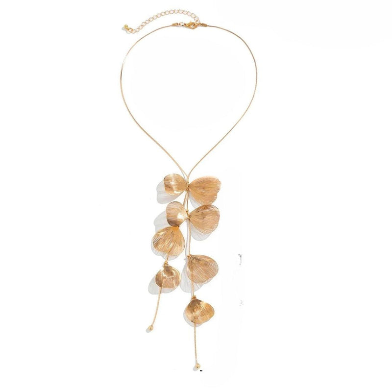 Blattgold-Lasso-Halskette - Botanischer Blumenanhänger