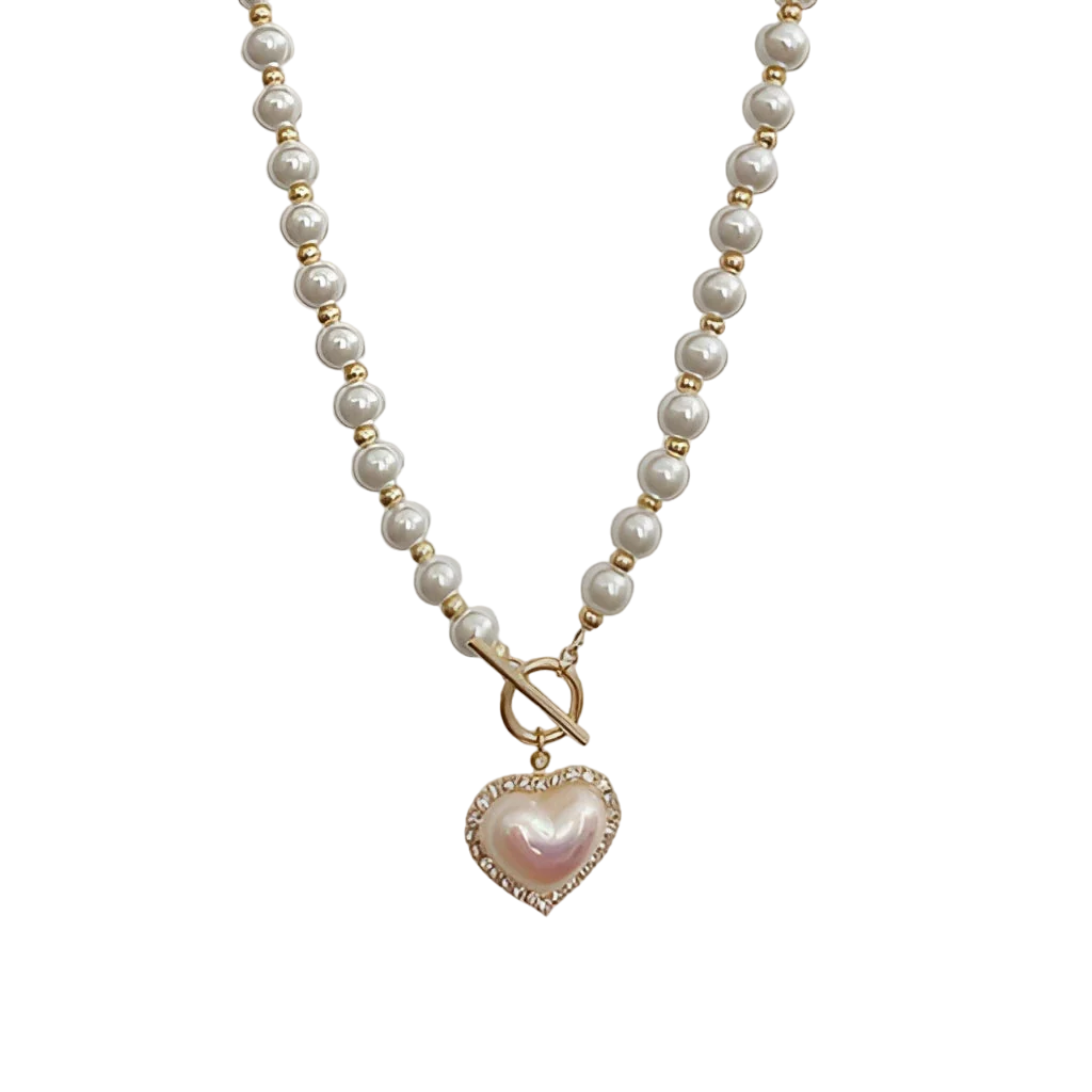 Elegantes Perlen-Choker mit Herz-Anhänger & Diamanten – Luxuriöser Brautschmuck