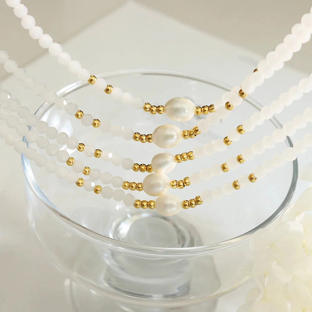 Elegante Perlenkette aus Gold – Zarte Perlenkette aus Weißgold für Damen