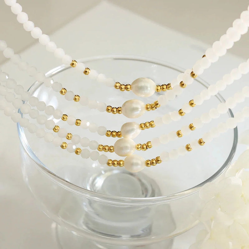 Elegante Perlenkette aus Gold – Zarte Perlenkette aus Weißgold für Damen