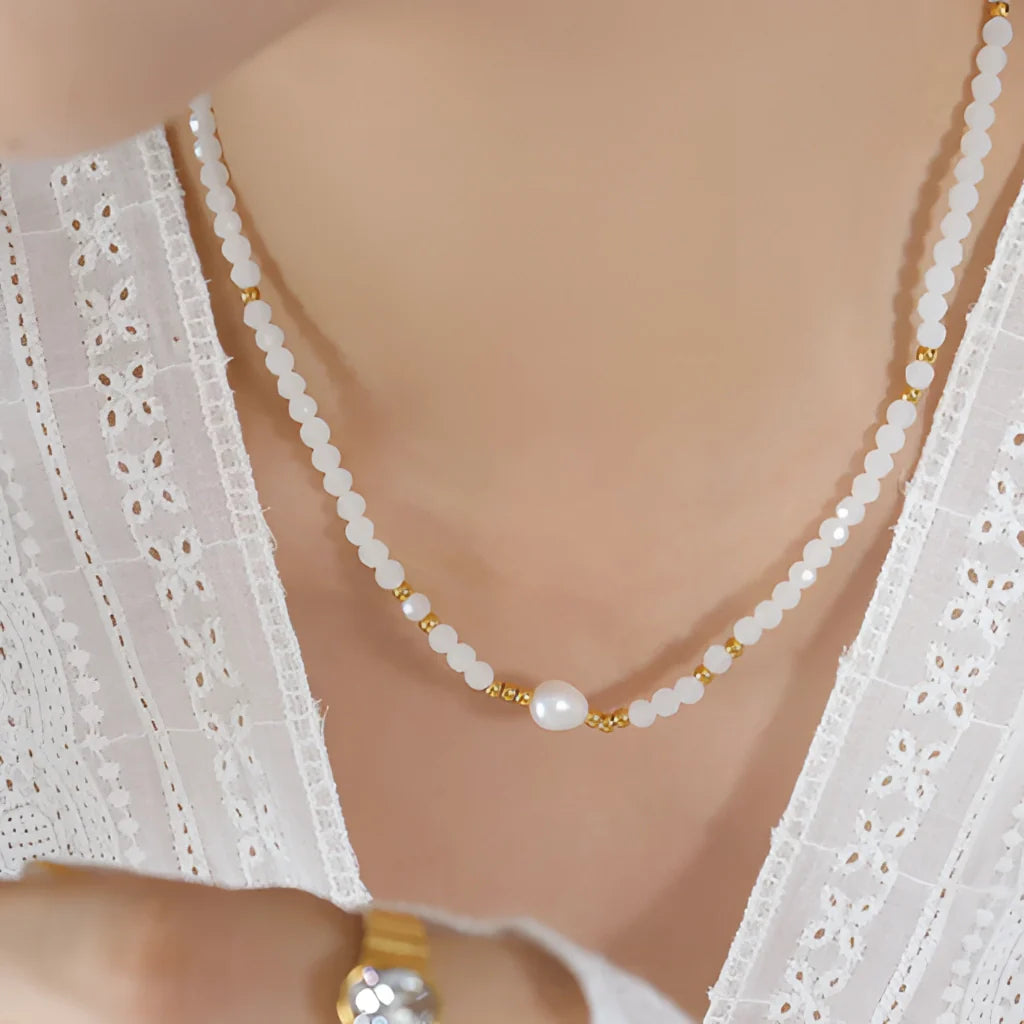 Elegante Perlenkette aus Gold – Zarte Perlenkette aus Weißgold für Damen
