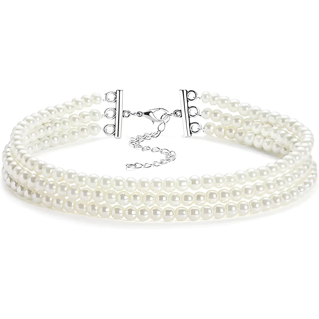Elegantes weißes Perlen-Halsband – verstellbar, Braut- und formeller Schmuck