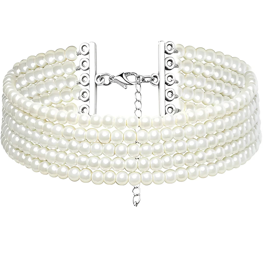 Elegantes weißes Perlen-Halsband – verstellbar, Braut- und formeller Schmuck