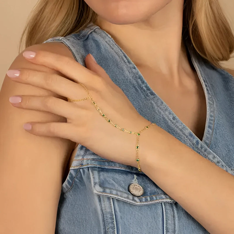 Kettengliederarmband mit Ring - Verstellbarer Luxus-Handschmuck