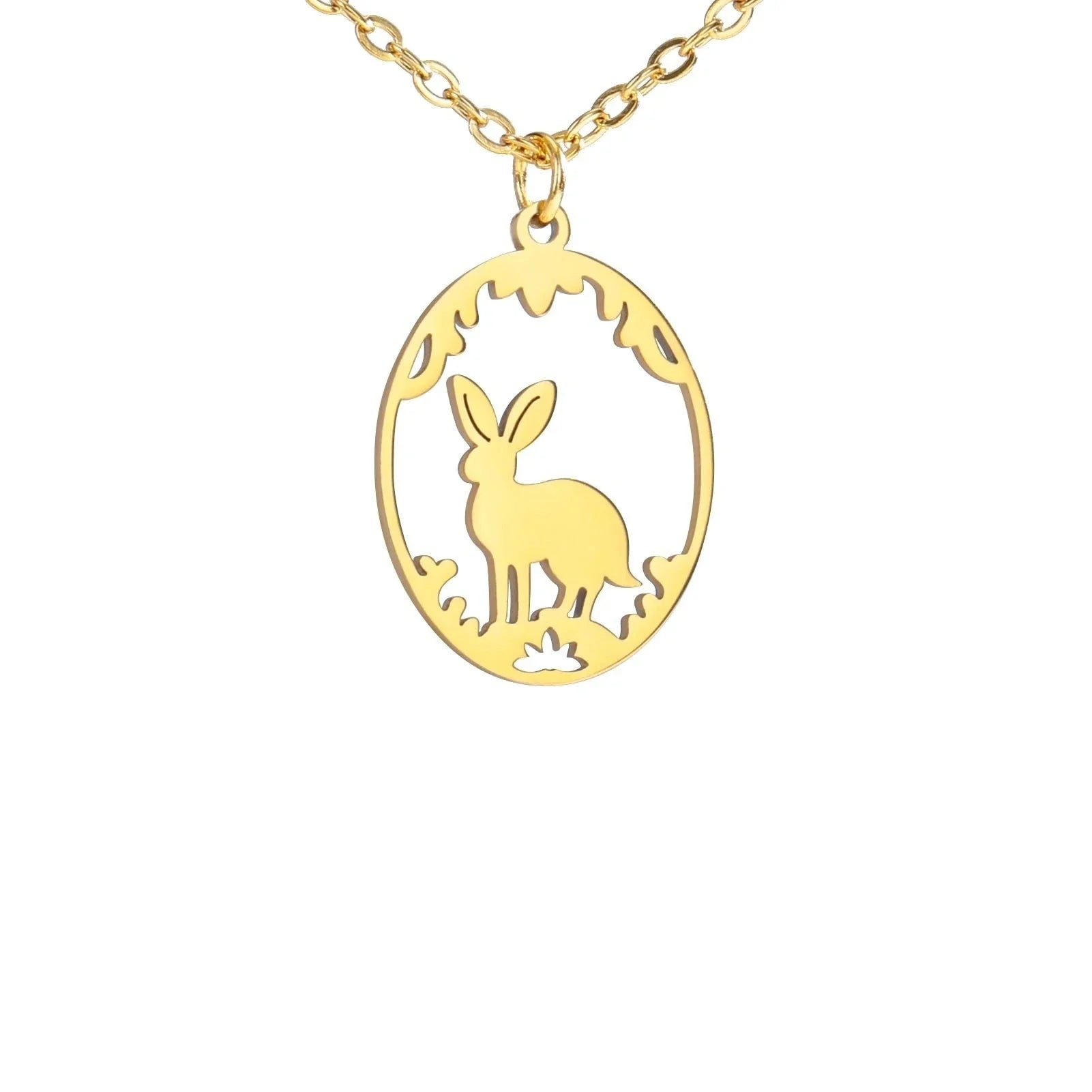 Goldene Halskette mit Tieranhänger – Kaninchen, Vogel, Schmetterlingssilhouette