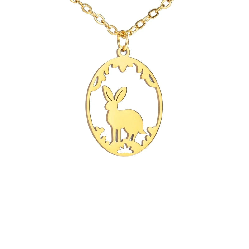 Goldene Halskette mit Tieranhänger – Kaninchen, Vogel, Schmetterlingssilhouette