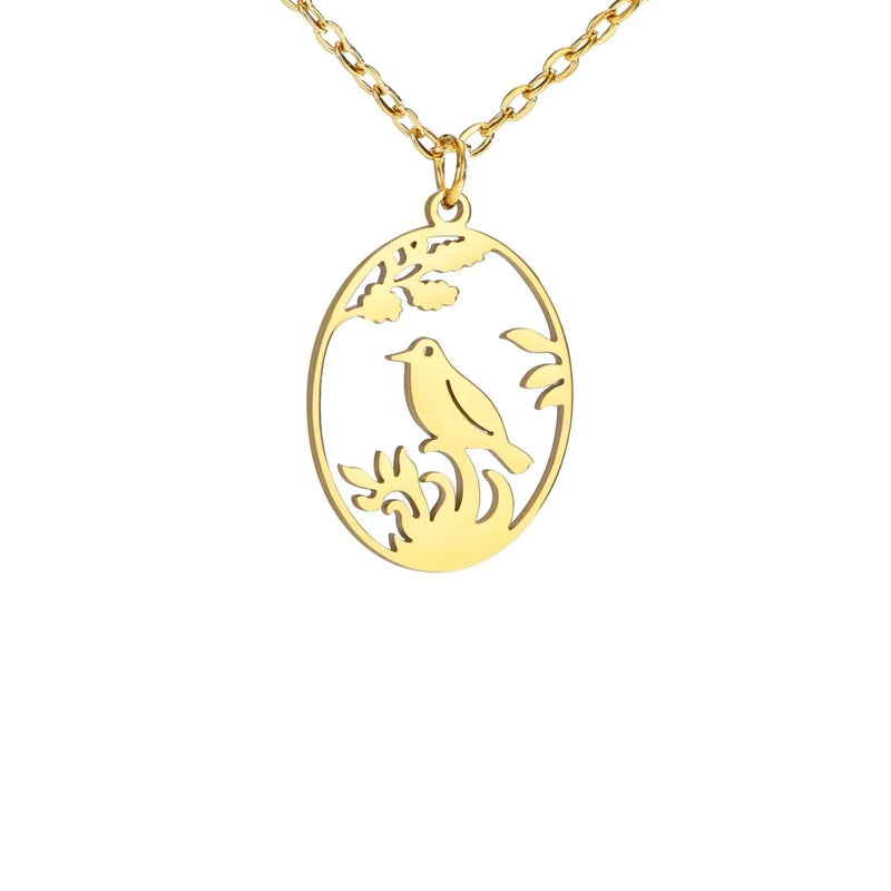 Goldene Halskette mit Tieranhänger – Kaninchen, Vogel, Schmetterlingssilhouette