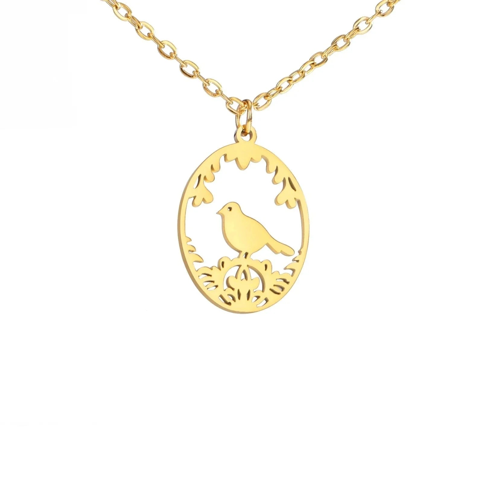 Goldene Halskette mit Tieranhänger – Kaninchen, Vogel, Schmetterlingssilhouette