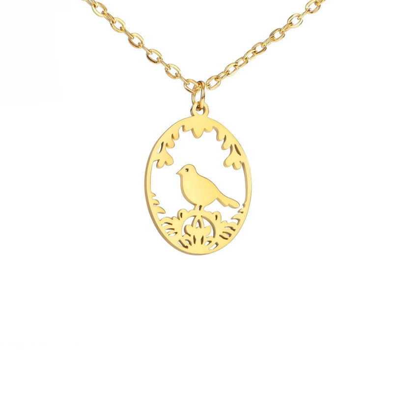 Goldene Halskette mit Tieranhänger – Kaninchen, Vogel, Schmetterlingssilhouette