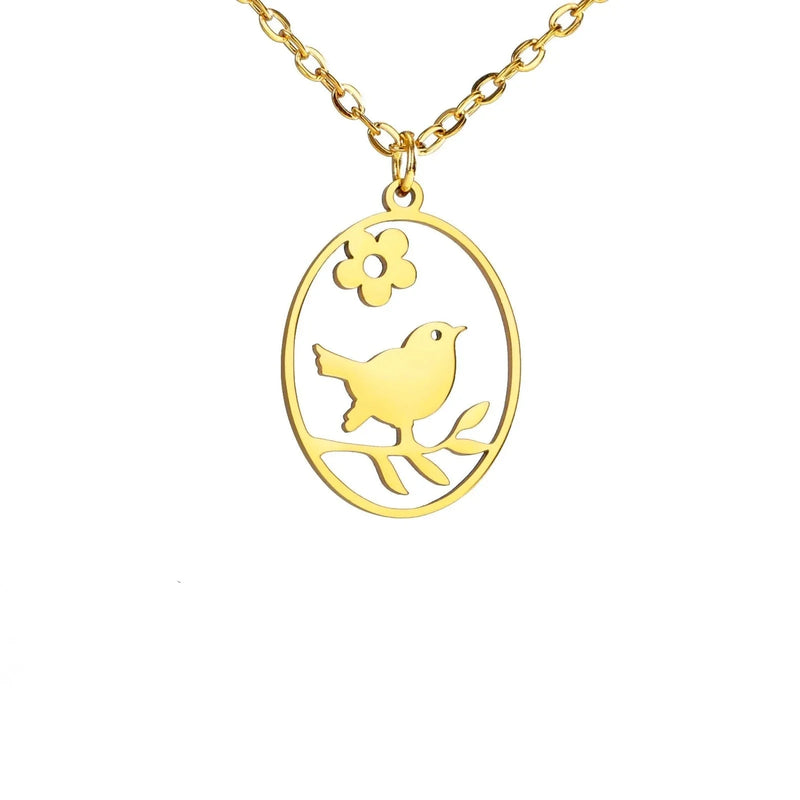 Goldene Halskette mit Tieranhänger – Kaninchen, Vogel, Schmetterlingssilhouette