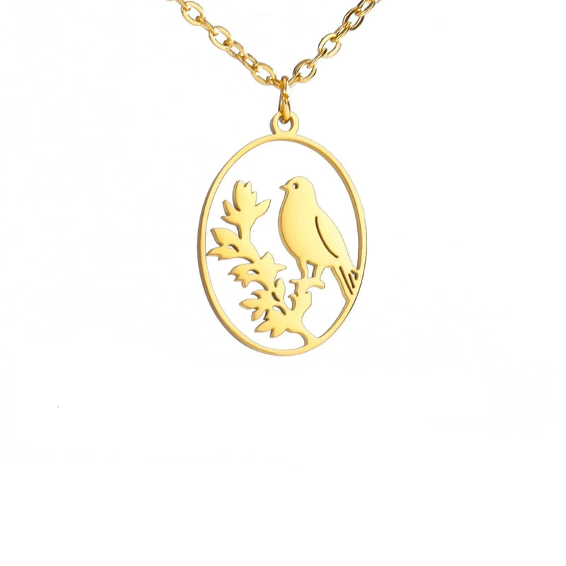 Goldene Halskette mit Tieranhänger – Kaninchen, Vogel, Schmetterlingssilhouette