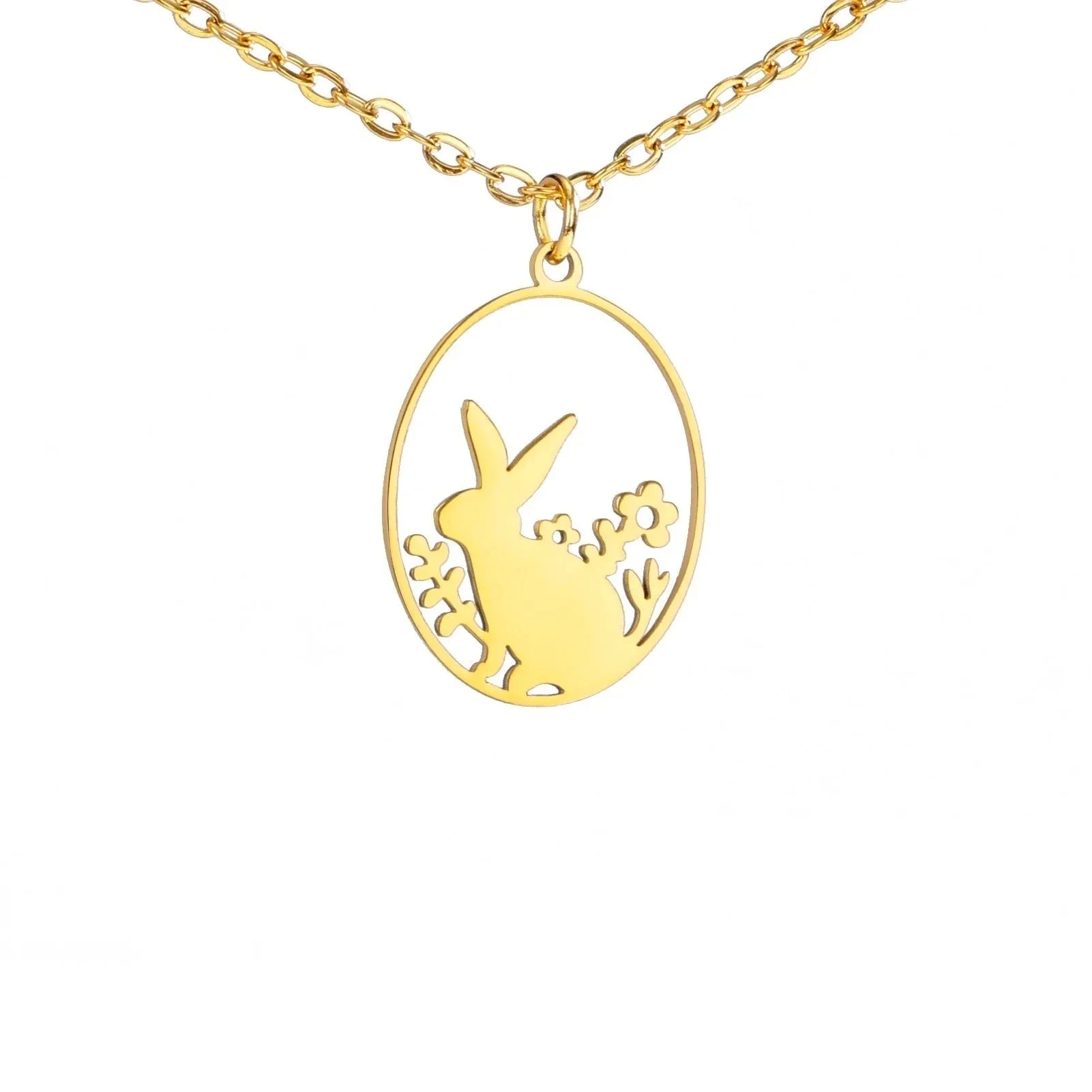 Goldene Halskette mit Tieranhänger – Kaninchen, Vogel, Schmetterlingssilhouette