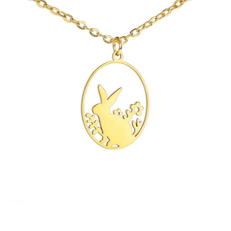 Goldene Halskette mit Tieranhänger – Kaninchen, Vogel, Schmetterlingssilhouette