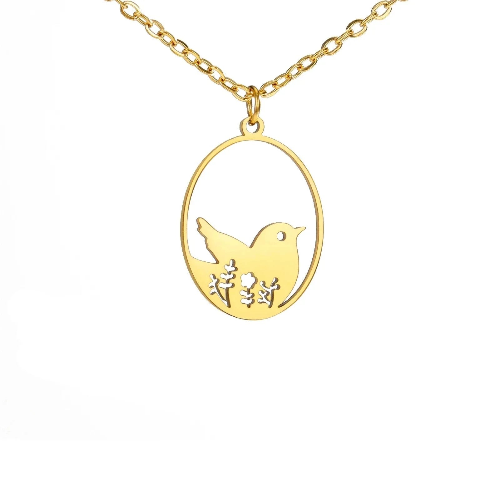 Goldene Halskette mit Tieranhänger – Kaninchen, Vogel, Schmetterlingssilhouette