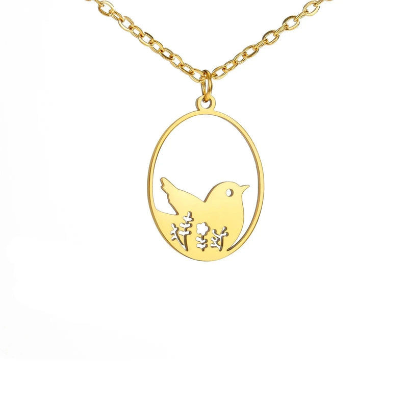 Goldene Halskette mit Tieranhänger – Kaninchen, Vogel, Schmetterlingssilhouette