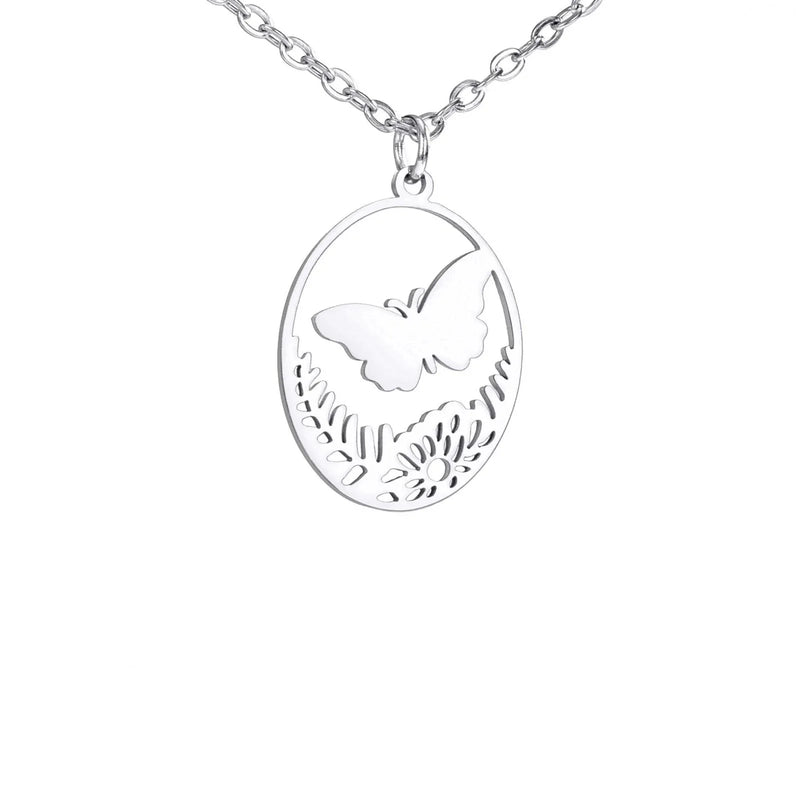 Goldene Halskette mit Tieranhänger – Kaninchen, Vogel, Schmetterlingssilhouette