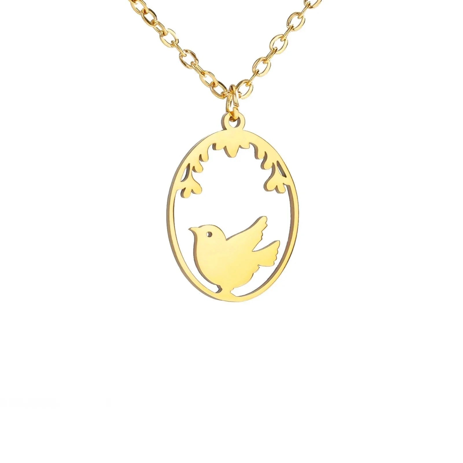 Goldene Halskette mit Tieranhänger – Kaninchen, Vogel, Schmetterlingssilhouette