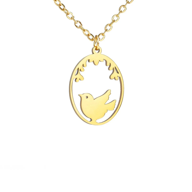 Goldene Halskette mit Tieranhänger – Kaninchen, Vogel, Schmetterlingssilhouette