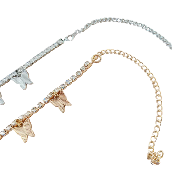 Goldenes Schmetterlingsarmband und Fußkettchen mit Kristallanhänger – Eleganter Sommerschmuck