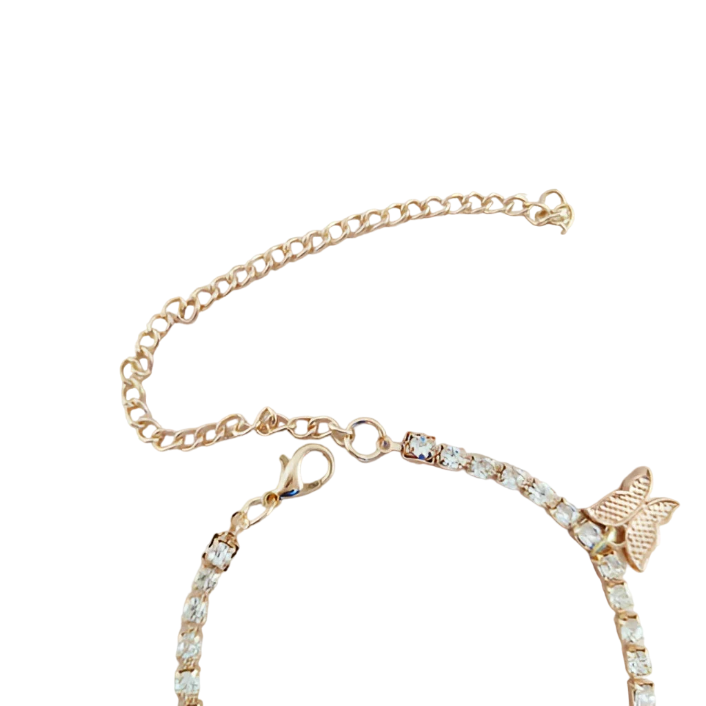 Goldenes Schmetterlingsarmband und Fußkettchen mit Kristallanhänger – Eleganter Sommerschmuck