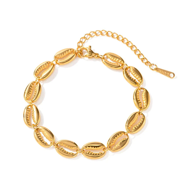 Goldenes Kauri-Muschelarmband - Verstellbare Kette, Schmuck zum Thema Strand