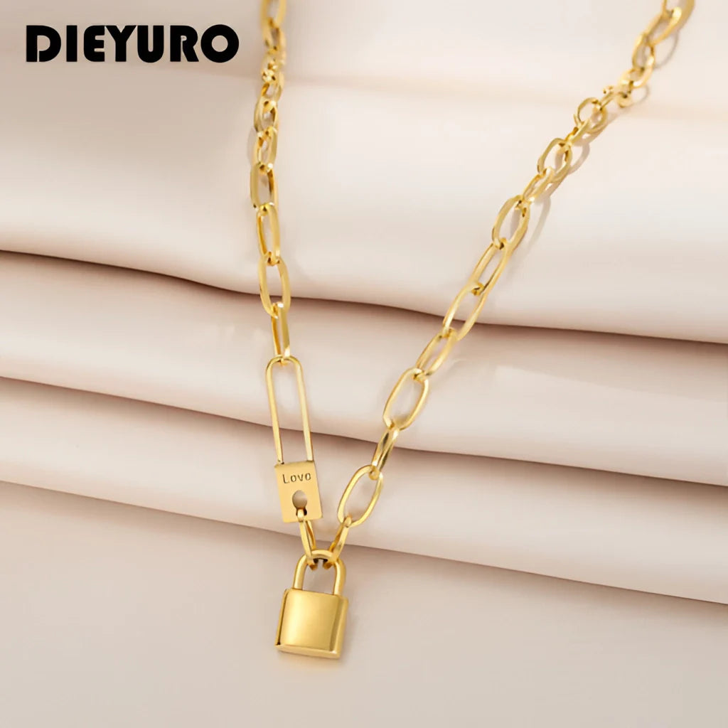 Goldene Vorhängeschloss-Halskette – Anhänger mit Liebesgravur, luxuriöses romantisches Geschenk