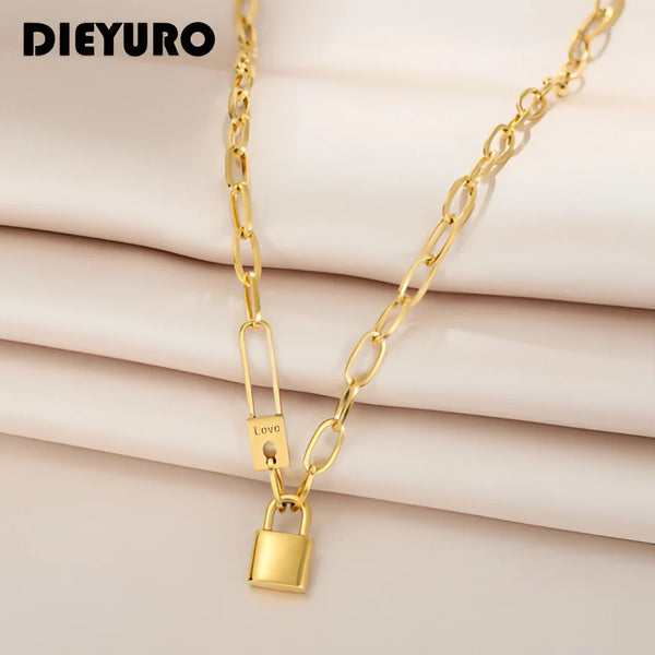 Goldene Vorhängeschloss-Halskette – Anhänger mit Liebesgravur, luxuriöses romantisches Geschenk