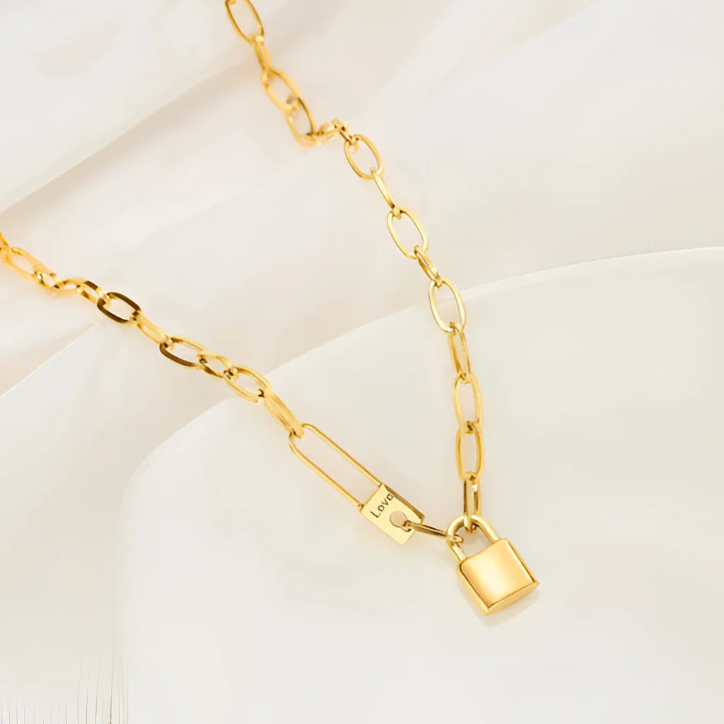 Goldene Vorhängeschloss-Halskette – Anhänger mit Liebesgravur, luxuriöses romantisches Geschenk