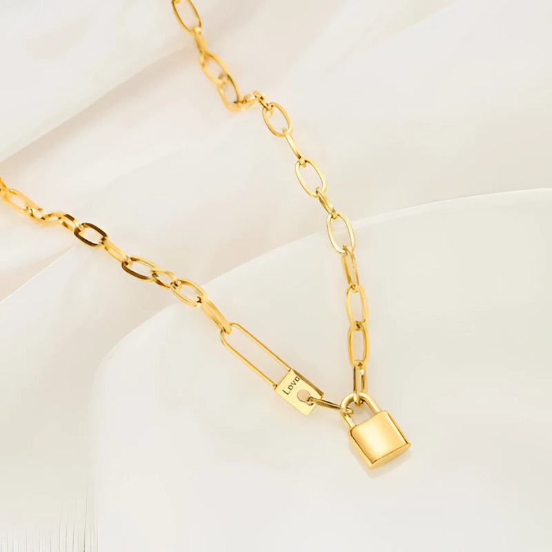 Goldene Vorhängeschloss-Halskette – Anhänger mit Liebesgravur, luxuriöses romantisches Geschenk