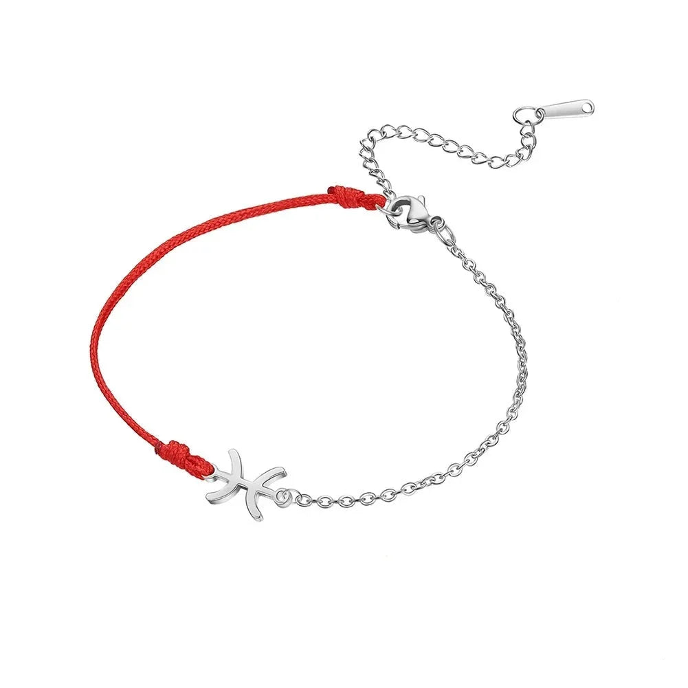 Goldenes Sternzeichen-Armband Fische – rote Schnur, verstellbare Kette als Geschenk