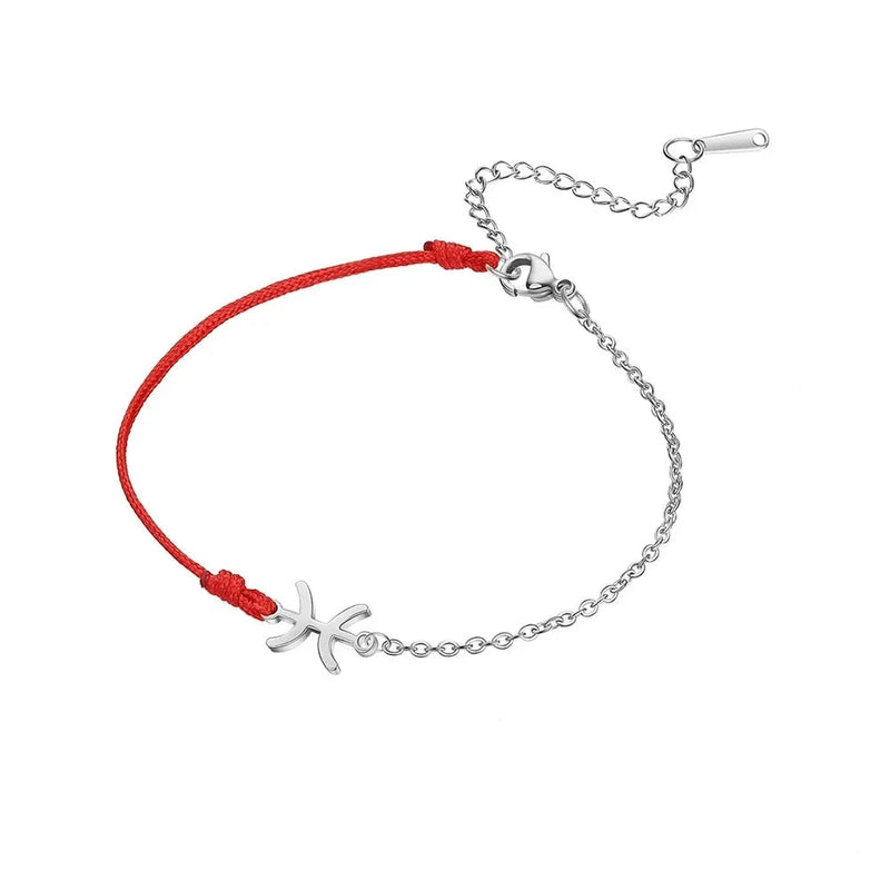 Goldenes Sternzeichen-Armband Fische – rote Schnur, verstellbare Kette als Geschenk