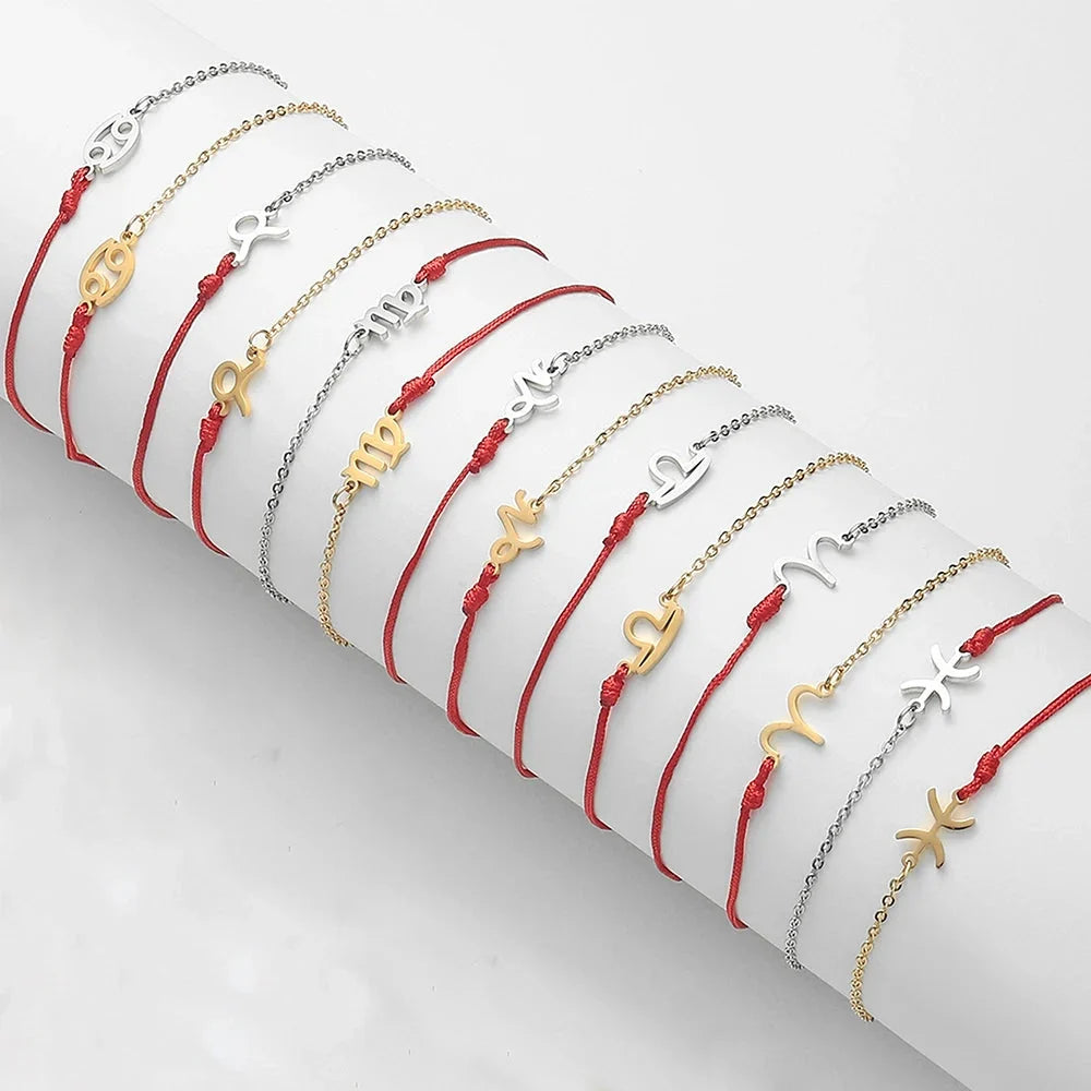 Goldenes Sternzeichen-Armband Fische – rote Schnur, verstellbare Kette als Geschenk