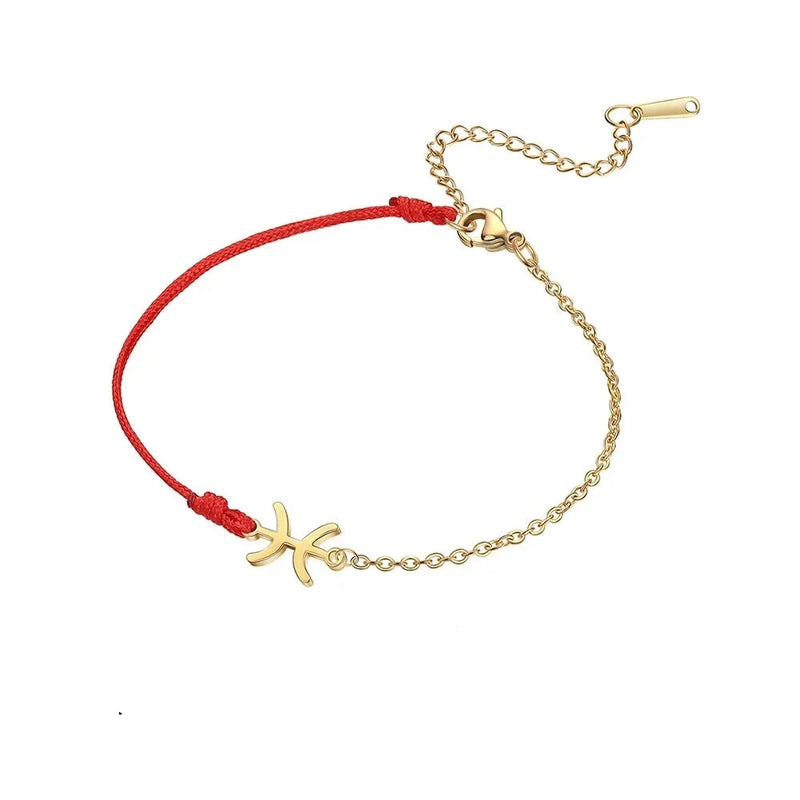 Goldenes Sternzeichen-Armband Fische – rote Schnur, verstellbare Kette als Geschenk