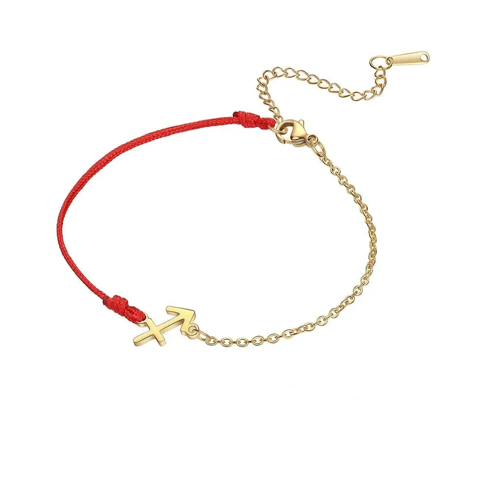 Goldenes Sternzeichen-Armband Fische – rote Schnur, verstellbare Kette als Geschenk
