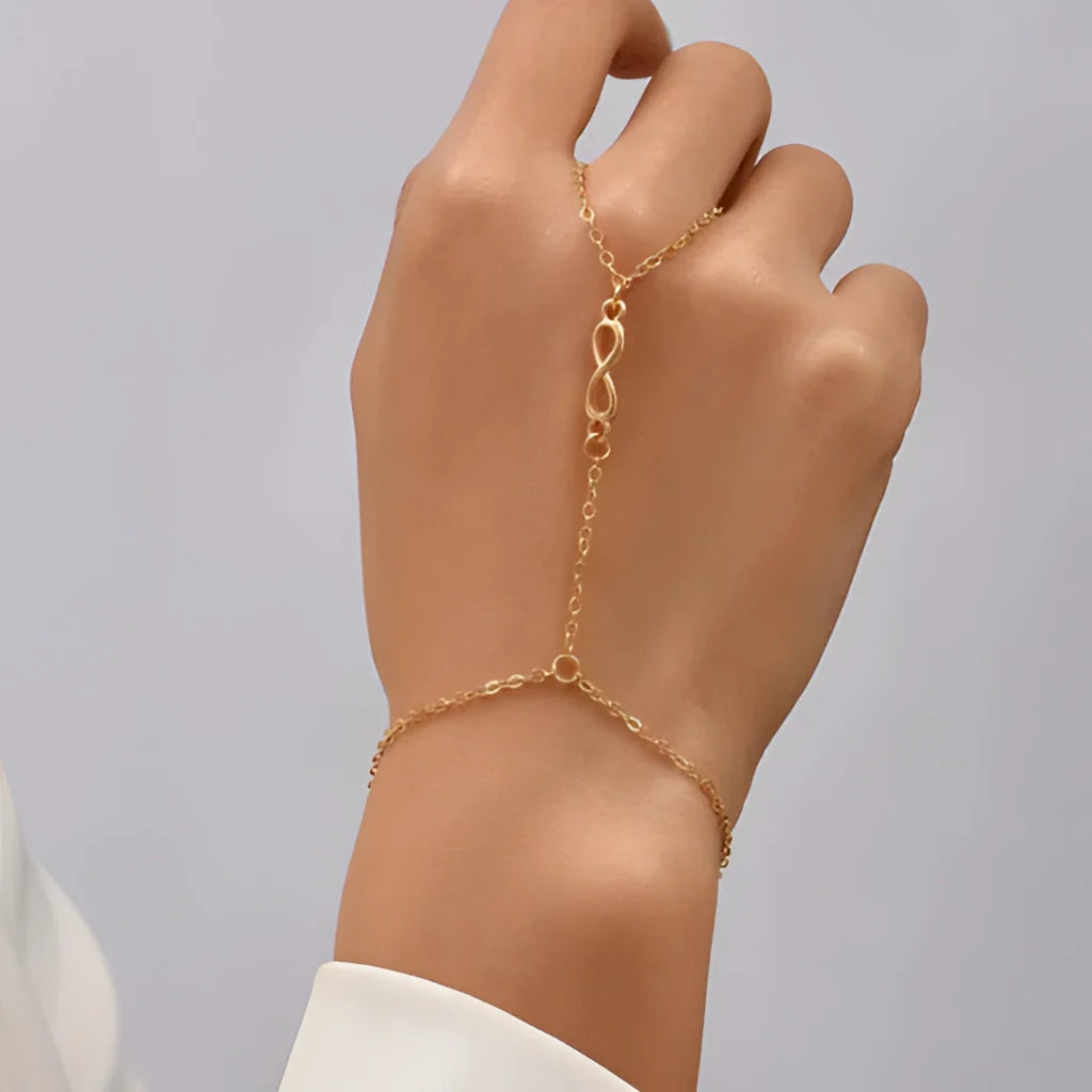 Goldring-Armband - zierliche Brauthandkette mit Kristallen, verstellbar