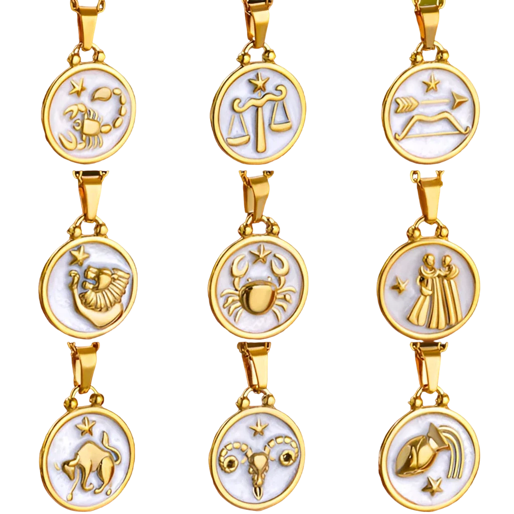 Goldene Sternzeichen-Halskette mit Perlmutt-Anhänger – Luxuriöses Astrologie-Geschenk
