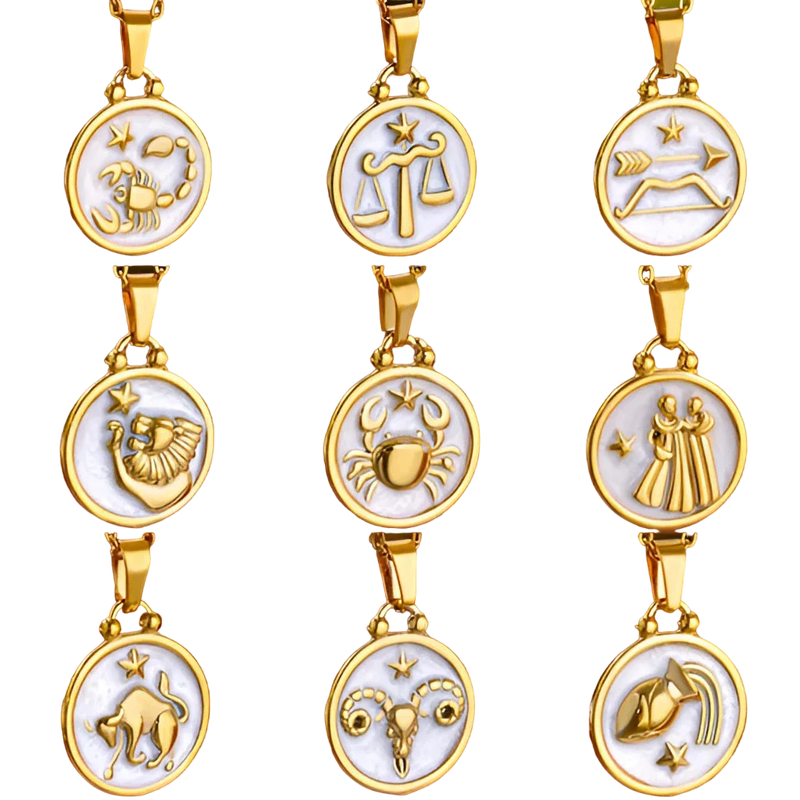 Goldene Sternzeichen-Halskette mit Perlmutt-Anhänger – Luxuriöses Astrologie-Geschenk