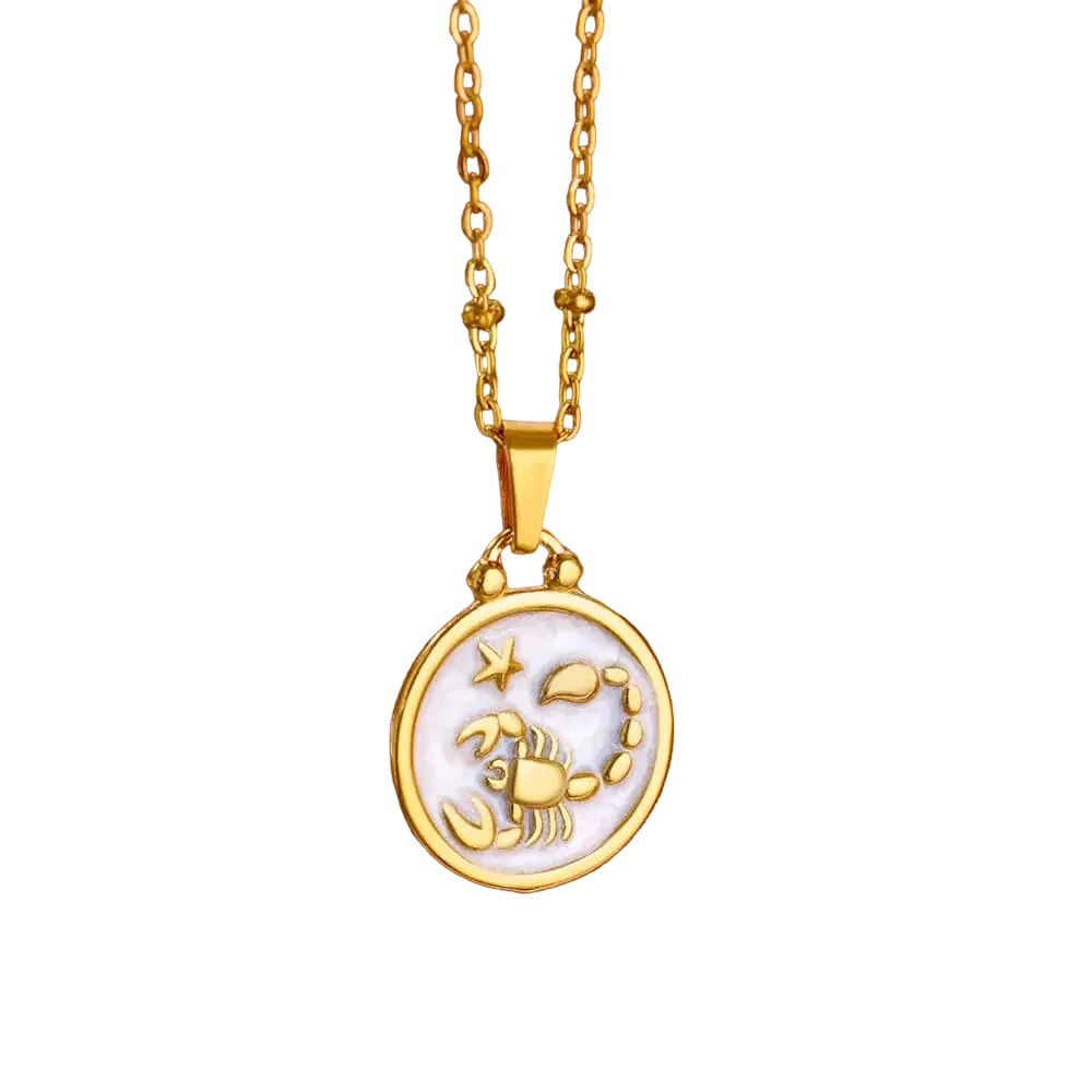 Goldene Sternzeichen-Halskette mit Perlmutt-Anhänger – Luxuriöses Astrologie-Geschenk