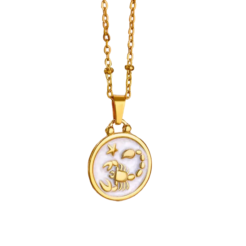Goldene Sternzeichen-Halskette mit Perlmutt-Anhänger – Luxuriöses Astrologie-Geschenk
